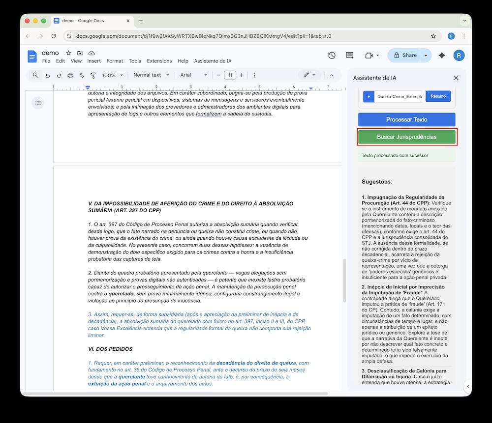 Passo 6 - Busca de jurisprudências em andamento